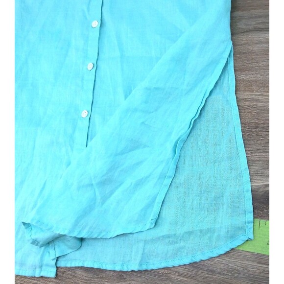 J. Jill Love Linen Shirt Womens Size SP Blue Casual Button Up Linen Blouse Top - Picture 7 of 7